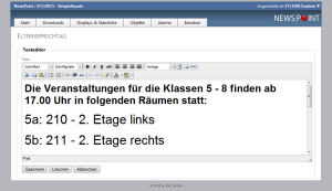 NEWS|POINT Weboberfläche mit Editor für HTML Inhalte